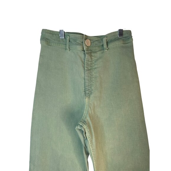 Zara Size 4 Cropped High Rise Wide-Leg Jeans Mint Green - Picture 6 of 12